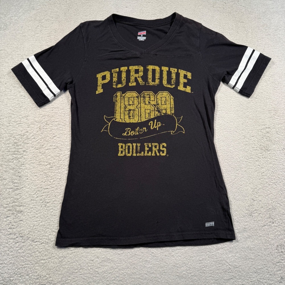 Soffe Purdue University T-Shirt Womens Medium Black V-Neck Varsity‎ Y2K Tee